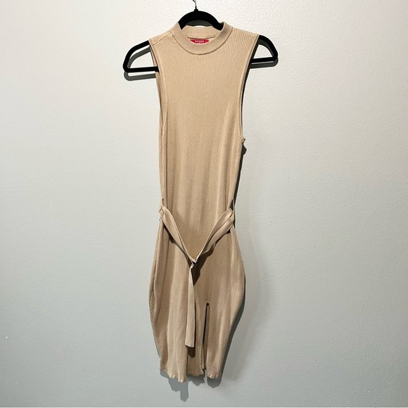 GUESS- NEW Sleeveless Beige Ribbed Knit Bodycon Midi Dress Size XL - Picture 1 of 5